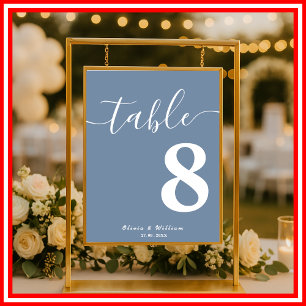 Dusty Blue Wedding Tischnummer Poster