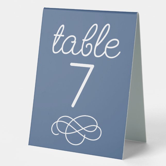 Dusty Blue Wedding Tischnummer Sign mit Namen Tischaufsteller (Vorderseite)