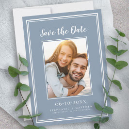 Dusty Blue Wedding Verlobung Couple Foto Modernes Save The Date