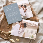 Dusty Blue Wedding Vielen Dank Foto Minimalistisch Dankeskarte<br><div class="desc">Hochzeit Dankeschön Karten,  die ein Foto auf der Vorder- und Rückseite haben. Die Dankeschön-Karten enthalten eine moderne,  handgeschriebene,  kursive Schriftzeichen-Typografie,  die elegant,  einfach und modern nach Ihrer Hochzeitsfeier zu benutzen sind.</div>