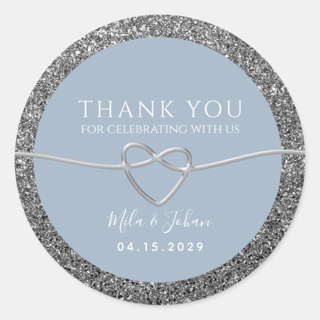 Dusty Blue Wedding Vielen Dank Runder Aufkleber (Vorderseite)