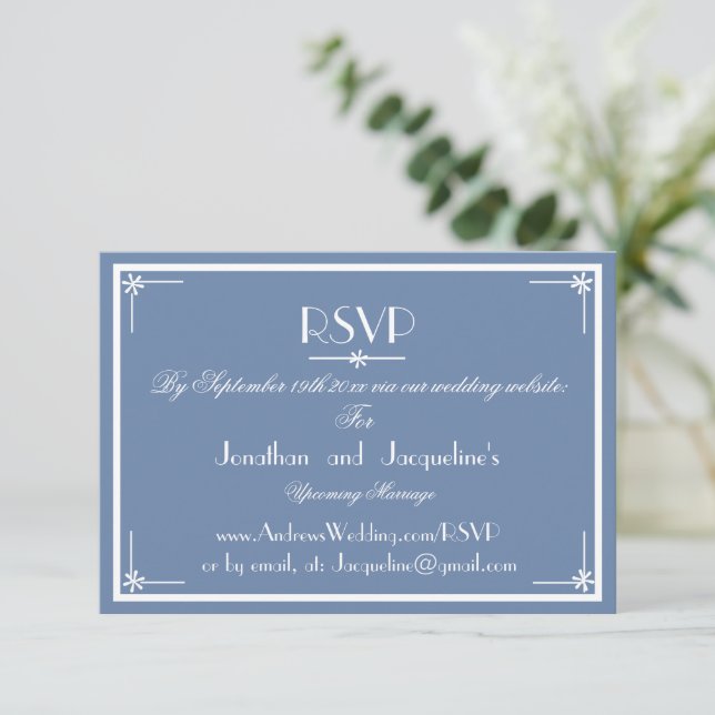 Dusty Blue Wedding Website E-Mail RSVP Karte (Stehend Vorderseite)