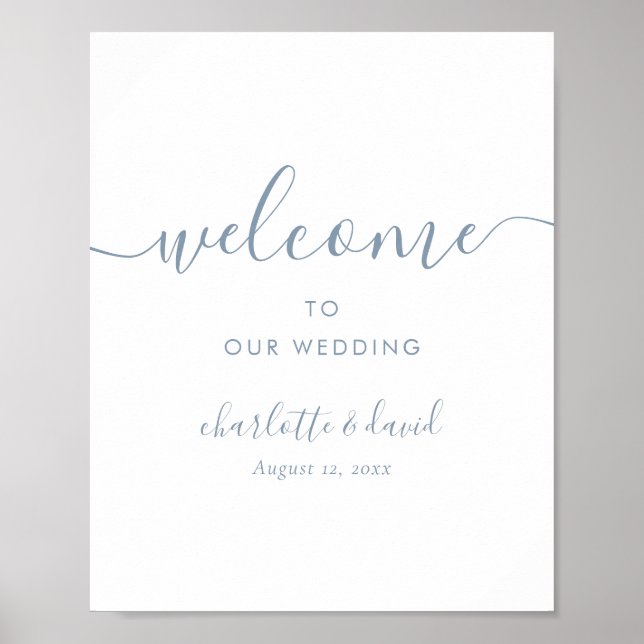 Dusty Blue Wedding Welcome Sign Poster (Vorne)