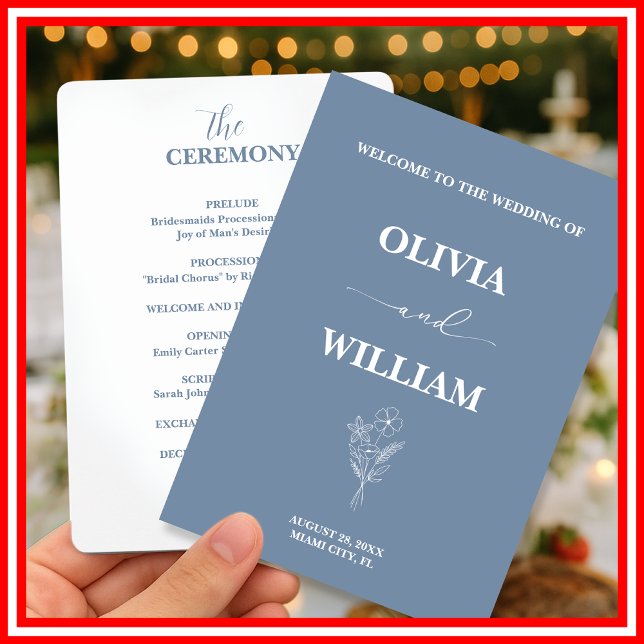 Dusty Blue Wedding Wildblume Programm (Von Creator hochgeladen)