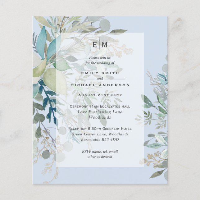 Dusty Blue Wedding Zeremonie und Empfang Einladung Flyer (Vorne)