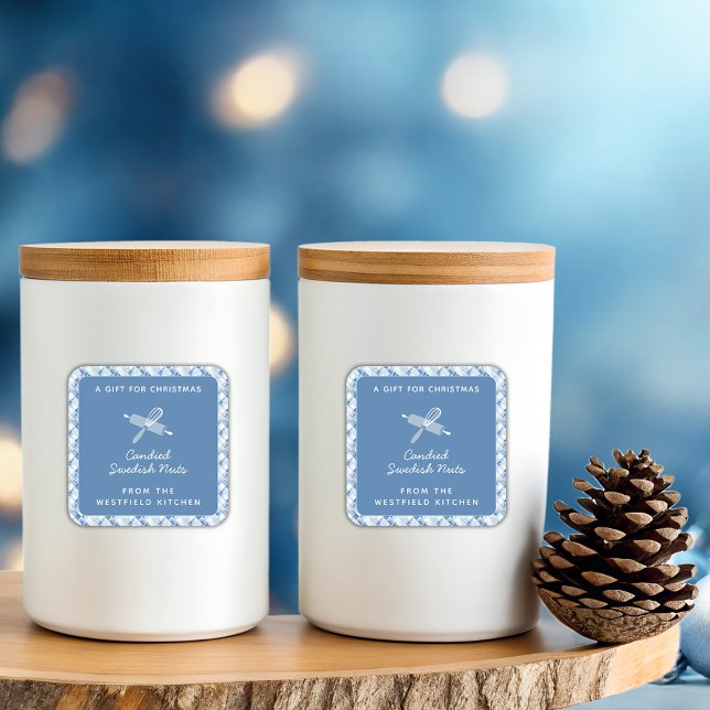 Dusty Blue Weihnachtsgeschenk Quadratischer Aufkleber (Dusty Blue Christmas Holiday Food Gift Square Sticker Label)