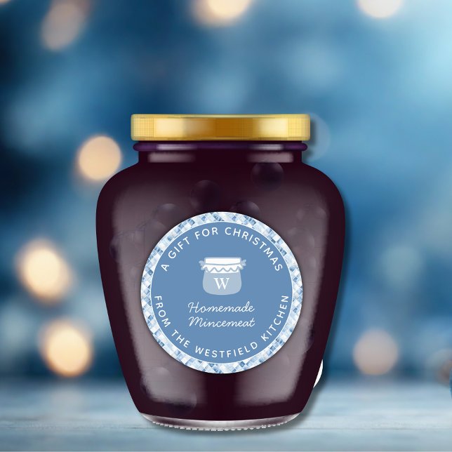 Dusty Blue Weihnachtsgeschenk Runder Aufkleber (Dusty Blue Christmas Holiday Food Gift Classic Round Sticker Label Mincemeat)