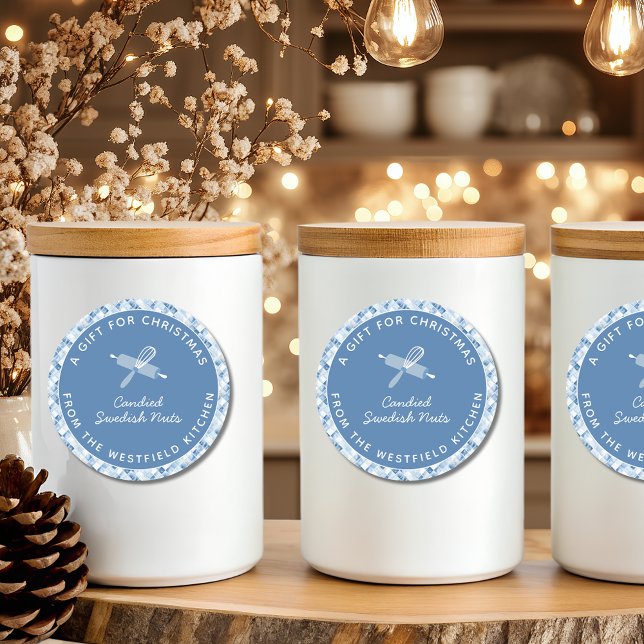 Dusty Blue Weihnachtsgeschenk Runder Aufkleber (Dusty Blue Christmas Holiday Food Gift Round Sticker Label)