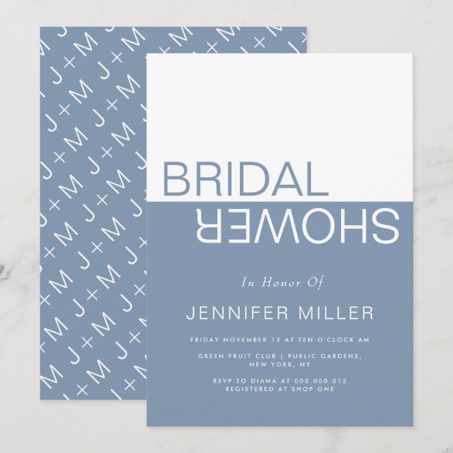 Dusty blue whimsical colorblock bridal shower einladung (Vorne/Hinten)