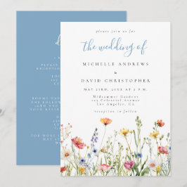 Dusty Blue Whimsical Floral All in One Wedding Einladung