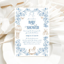 Dusty Blue Whimsical Floral Baby Dusche
