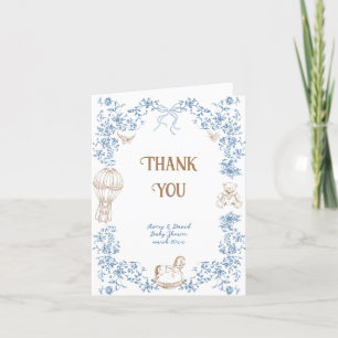 Dusty Blue Whimsical Floral Toile Baby Dusche Dankeskarte