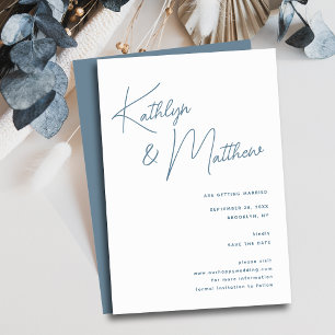 Dusty Blue Whimsical Script Minimalistisch Modern Save The Date