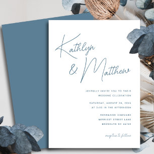 Dusty Blue Whimsical Script Minimalistisch Wedding Einladung