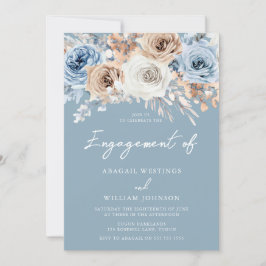 Dusty Blue White Bohemisch Floral Engagement Party Einladung