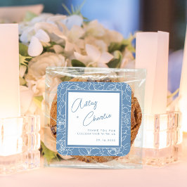 Dusty Blue White Botanic Gastgeschenk Hochzeit Vie Quadratischer Aufkleber