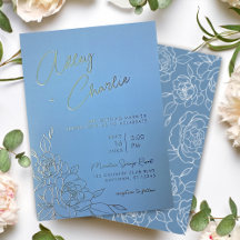 Dusty Blue & White Botanical Line Zeichnend Hochze