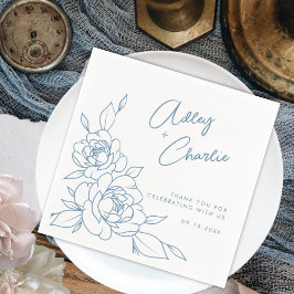 Dusty Blue & White Botanical Names Wedding Napkins Serviette