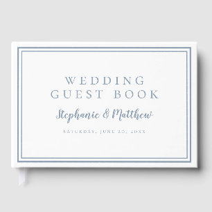 Dusty Blue & White Chic Einfache Minimalistische H Gästebuch