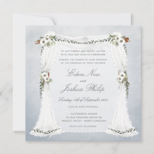 Dusty Blue White Chuppah Wedding Einladung