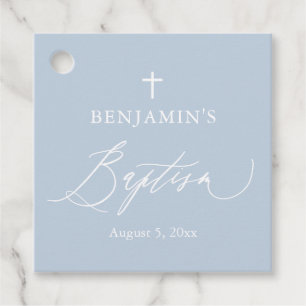 Dusty Blue White Cross Baptisse Tag Geschenkanhänger
