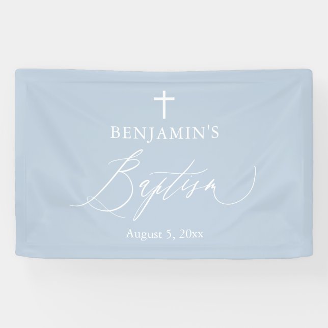 Dusty Blue White Cross Taufe Hintergrund-Banner Banner (Horizontal)