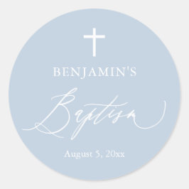 Dusty Blue White Cross Taufsticker Runder Aufkleber