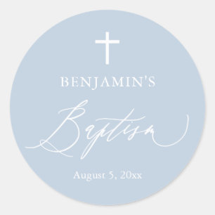 Dusty Blue White Cross Taufsticker Runder Aufkleber