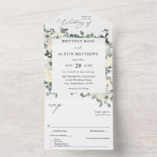 Dusty Blue & White Floral All In One Einladung