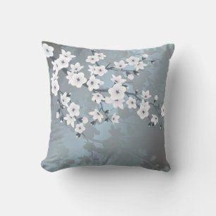 Dusty Blue White Floral Cheroms Kissen Für Draußen