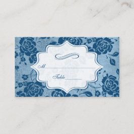 Dusty Blue, White Floral Damask Platzkarten