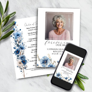 Dusty Blue White Floral Funeral Memorial Programme