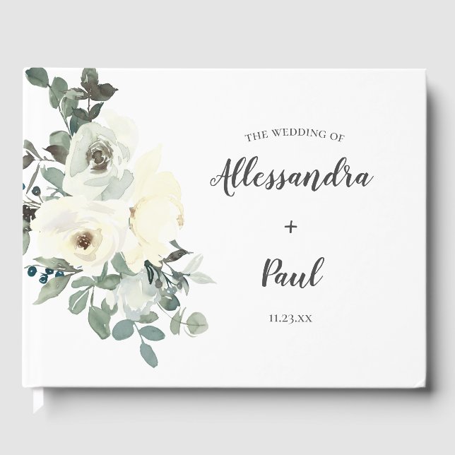 Dusty Blue & White Floral Gästebuch (Vorderseite)