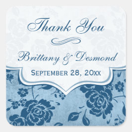 Dusty Blue, White Floral Gastgeschenk Hochzeit Sti Quadratischer Aufkleber