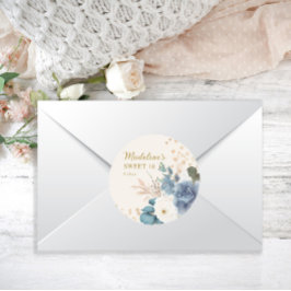 Dusty Blue White Floral Gold Glitzer Sweet 16 Runder Aufkleber