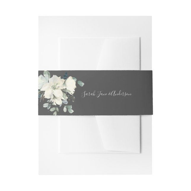 Dusty Blue & White Floral- Grau Einladungsbanderole (Vorderseite Beispiel)