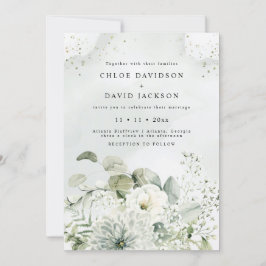 Dusty Blue & White Floral Greenery Rustikale Hochz Einladung