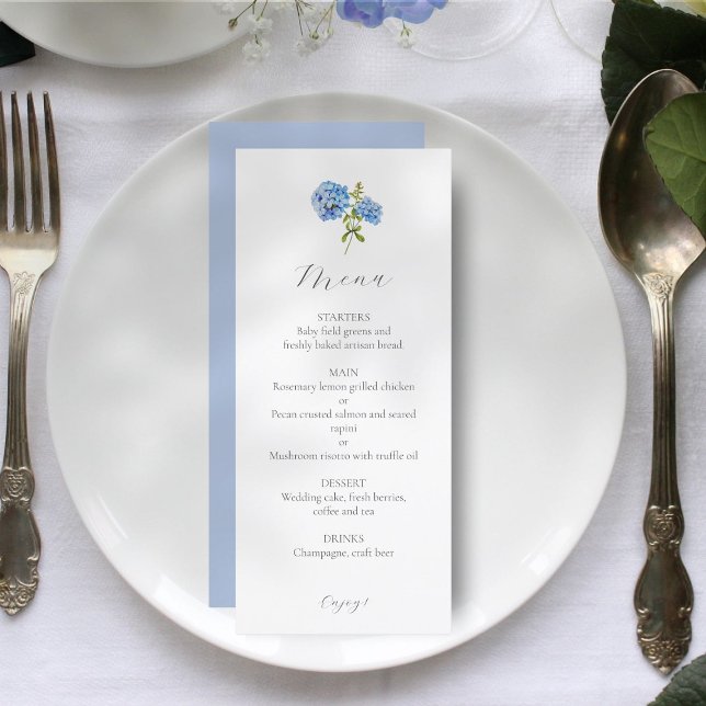 Dusty Blue & White Floral Hydrangea Menu Mariage (Créateur téléchargé)