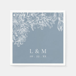 Dusty Blue White Floral Monogram Wedding Napkins Serviette