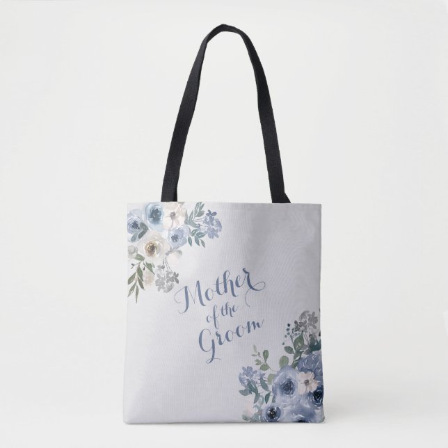 Dusty Blue White Floral Mutter des Grooms Tasche (Vorderseite)