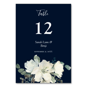 Dusty Blue & White Floral - Navy V2 Tischnummer