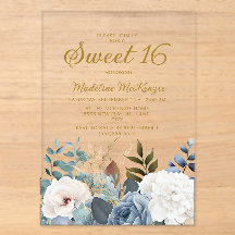 Dusty Blue White Floral Sweet 16