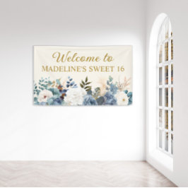 Dusty Blue White Floral Sweet 16 Willkommen Banner