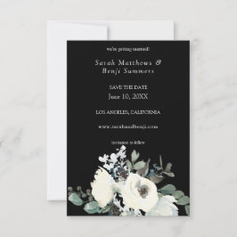 Dusty Blue & White Floral V3 - Black Save The Date