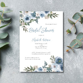 Dusty Blue White Floral Watercolor Brautparty Einladung