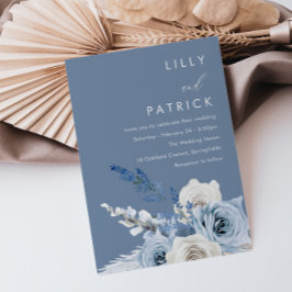Dusty Blue & White Floral Watercolor Wedding Einladung