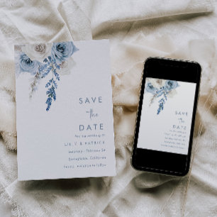Dusty Blue & White Floral Watercolor Wedding Save The Date