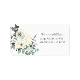 Dusty Blue & White Floral - White Rücksendeadresse Adressaufkleber