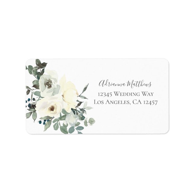 Dusty Blue & White Floral - White Rücksendeadresse Adressaufkleber (Vorne)