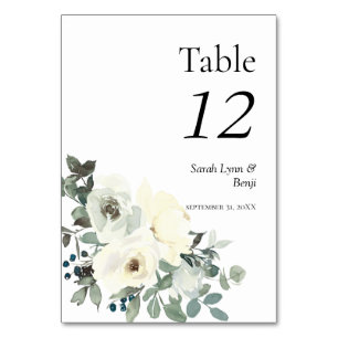 Dusty Blue & White Floral-White Tischnummer